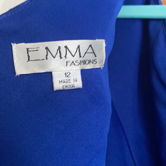 EMMA FASHIONS Royal Blue Shirred Cocktail Dress w/design sz 12 - Picture 6 of 9